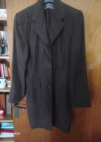 Yurtdişindan  ofis için ipek uzun  kahverengi   Midi Ceket - Görsel 6