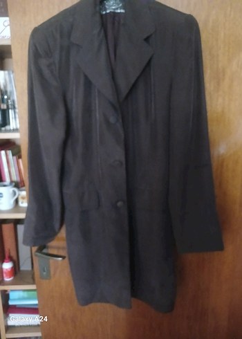 Yurtdişindan  ofis için ipek uzun  kahverengi   Midi Ceket - Görsel 4