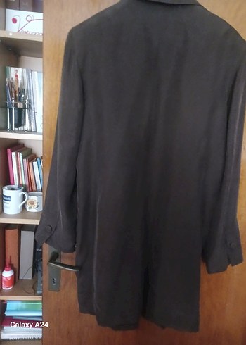 Yurtdişindan  ofis için ipek uzun  kahverengi   Midi Ceket - Görsel 7