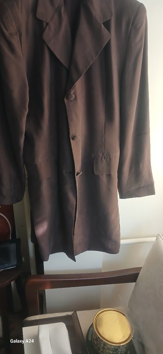 Yurtdişindan  ofis için ipek uzun  kahverengi   Midi Ceket - Görsel 5