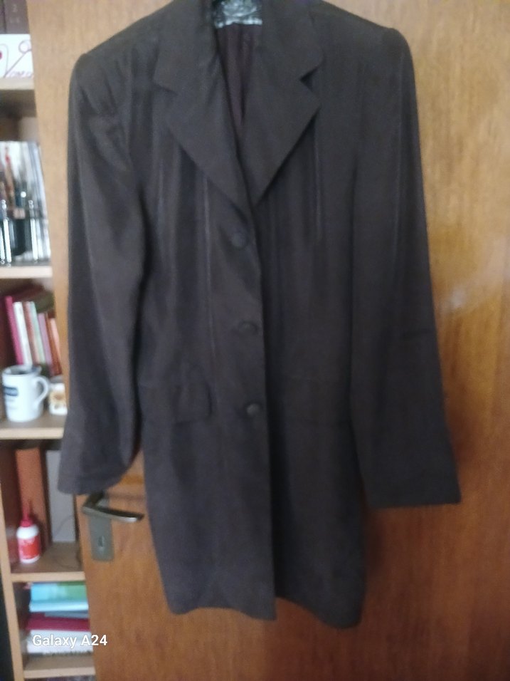 Yurtdişindan  ofis için ipek uzun  kahverengi   Midi Ceket - Görsel 4