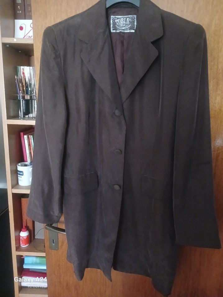 Yurtdişindan  ofis için ipek uzun  kahverengi   Midi Ceket - Görsel 3