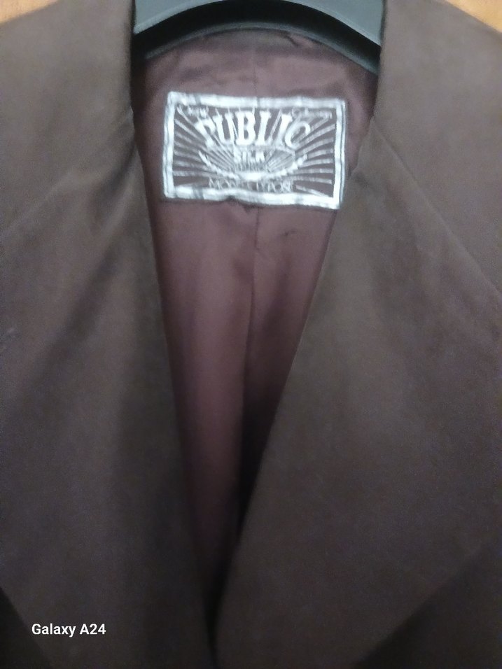 Yurtdişindan  ofis için ipek uzun  kahverengi   Midi Ceket - Görsel 2