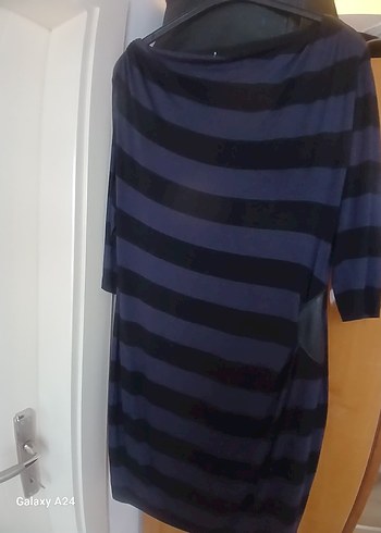 Çizgili Siyah Lila çizgili 40 beden triko elbise - Görsel 3