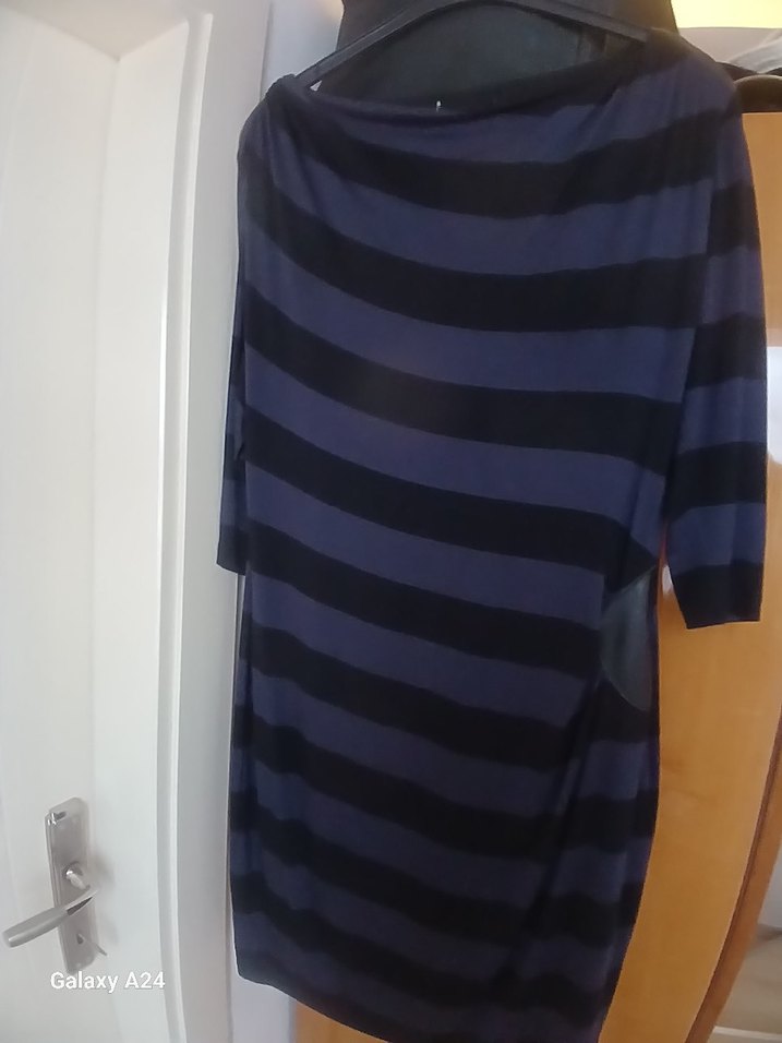 Çizgili Siyah Lila çizgili 40 beden triko elbise - Görsel 3