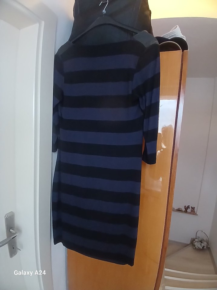 Çizgili Siyah Lila çizgili 40 beden triko elbise - Görsel 2