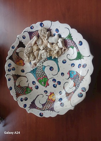 30 cm Renkli Balık Desenli Dekoratif  el yapimi seramik tabak - Görsel 2