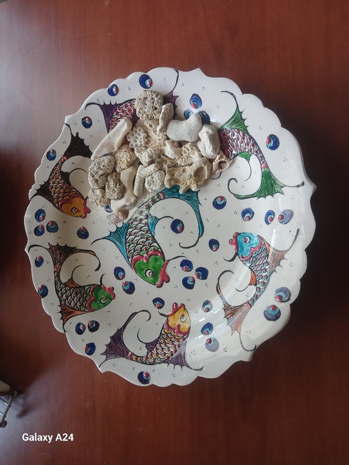 30 cm Renkli Balık Desenli Dekoratif  el yapimi seramik tabak - Görsel 2