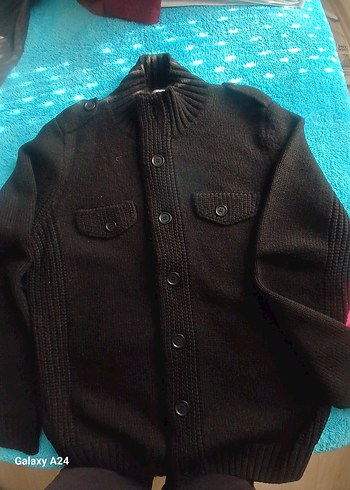 Siyah önden düğmeli triko Hırka - Görsel 6