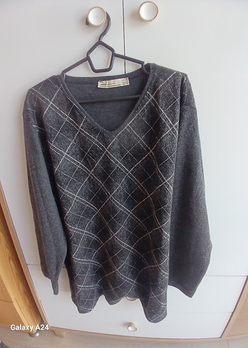 ZARA marka erkekler için  koyu gri V yakalı kazak - Görsel 2