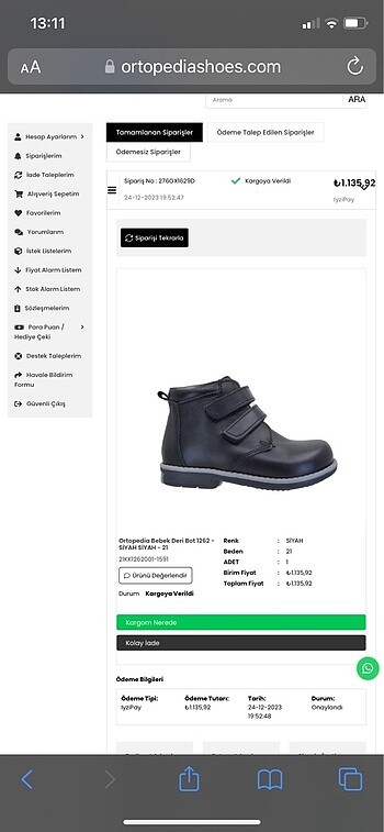 Adidas Ortopedia 21 Numara Siyah Deri Bebek Botu