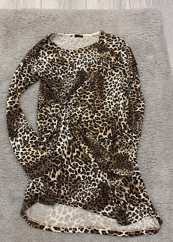 Kahverengi Leopar Desenli Uzun Kollu tunik/ Elbise - Görsel 2