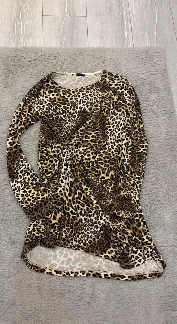 Kahverengi Leopar Desenli Uzun Kollu tunik/ Elbise - Görsel 2