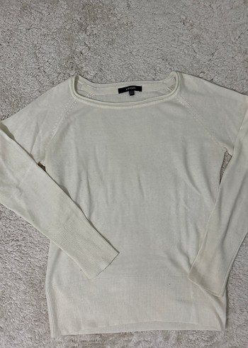 Kadın Beyaz Pamuklu Uzun Kollu Basic Kazak - Görsel 2