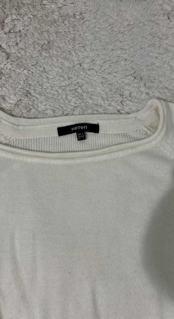 Kadın Beyaz Pamuklu Uzun Kollu Basic Kazak - Görsel 3