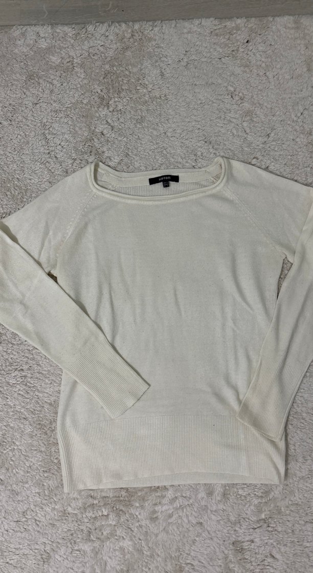 Kadın Beyaz Pamuklu Uzun Kollu Basic Kazak - Görsel 2