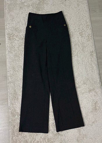 Düğmeli Gri Kadın Kumaş Pantolon - Görsel 2