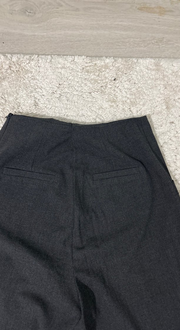 Düğmeli Gri Kadın Kumaş Pantolon - Görsel 5