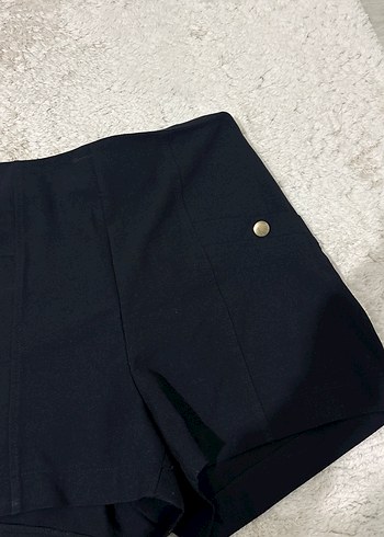 Düğmeli Lacivert Yüksek Bel Mini Şort - Görsel 4