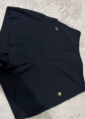 Düğmeli Lacivert Yüksek Bel Mini Şort - Görsel 5