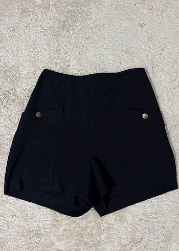 Düğmeli Lacivert Yüksek Bel Mini Şort - Görsel 2