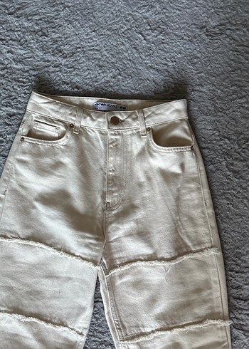 s Beden beyaz Renk Kadın Krem Denim Pantolon Midi Boy