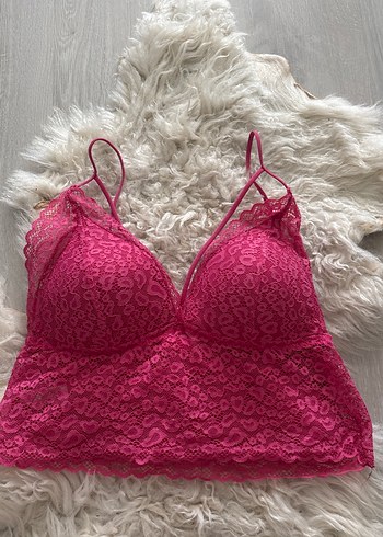 m Beden Pembe Dantel Bohem Bralet