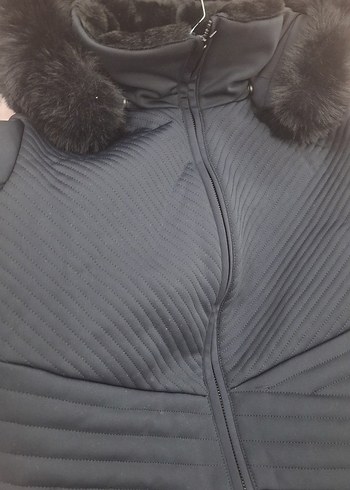 Kadın Siyah Yüksek Yakalı Kürklü kayak Tulum - Görsel 3