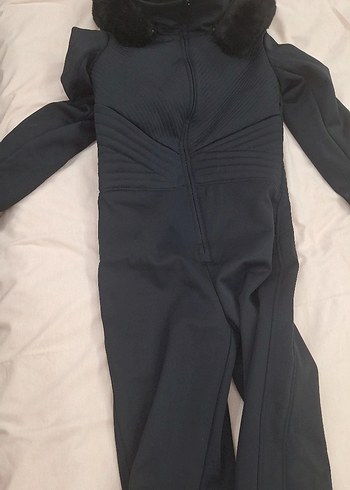 Kadın Siyah Yüksek Yakalı Kürklü kayak Tulum - Görsel 5