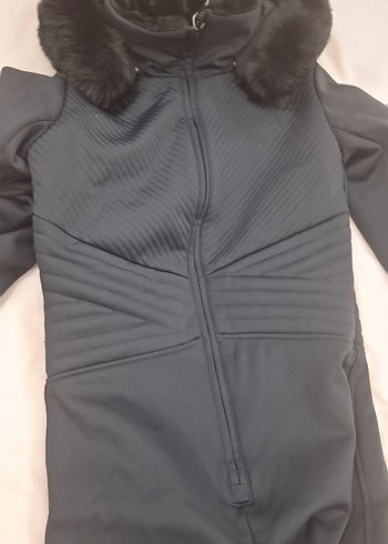 Kadın Siyah Yüksek Yakalı Kürklü kayak Tulum - Görsel 2