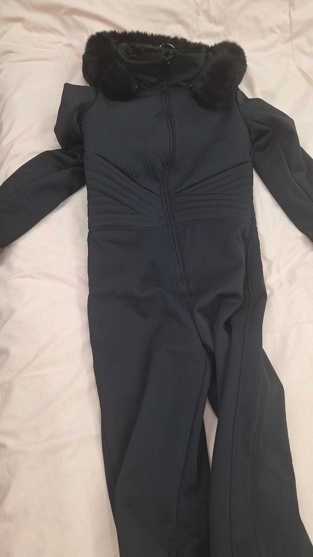 Kadın Siyah Yüksek Yakalı Kürklü kayak Tulum - Görsel 5