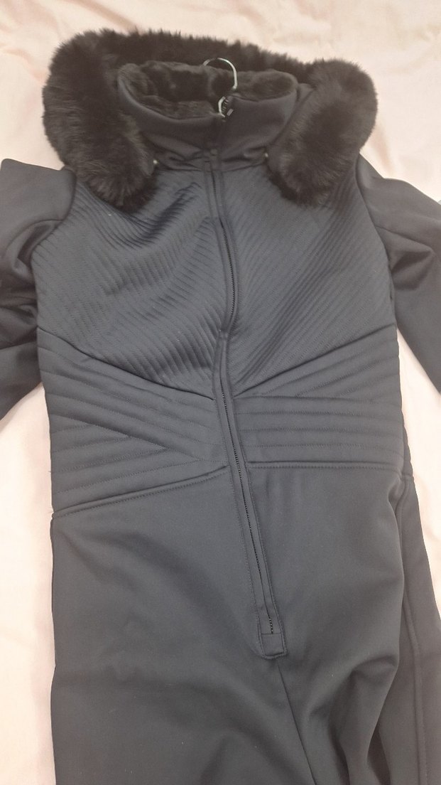 Kadın Siyah Yüksek Yakalı Kürklü kayak Tulum - Görsel 2