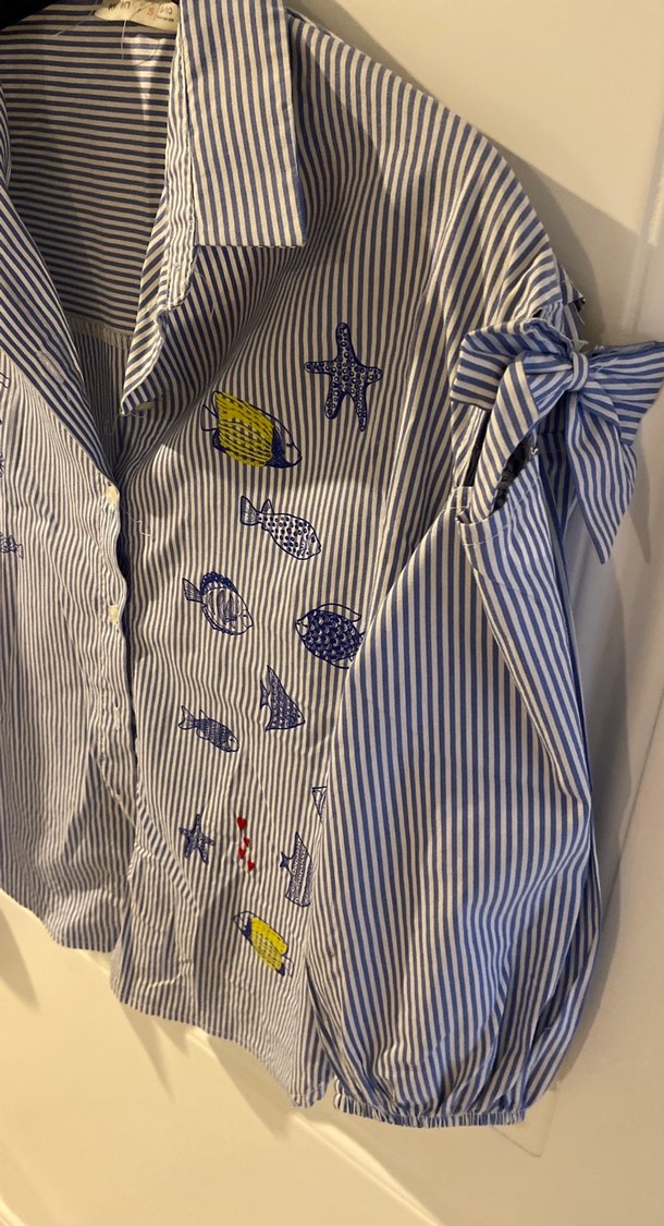 Nakışlı Düğmeli Uzun Kollu Kadın Gömlek8/9  9/10 yaş - Görsel 2