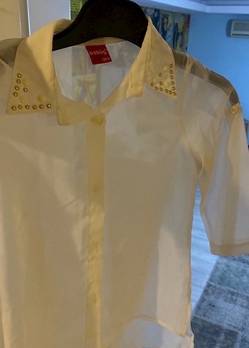 Düğmeli Kolsuz şifon Beyaz çocuk Gömlek - Görsel 4