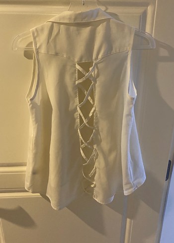 Düğmeli Kolsuz şifon Beyaz çocuk Gömlek - Görsel 3