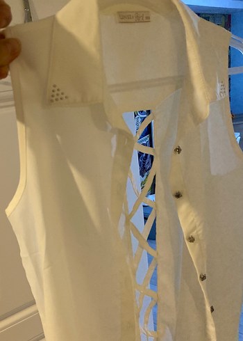 Düğmeli Kolsuz şifon Beyaz çocuk Gömlek - Görsel 2