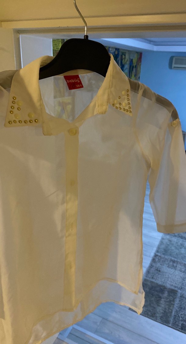 Düğmeli Kolsuz şifon Beyaz çocuk Gömlek - Görsel 4