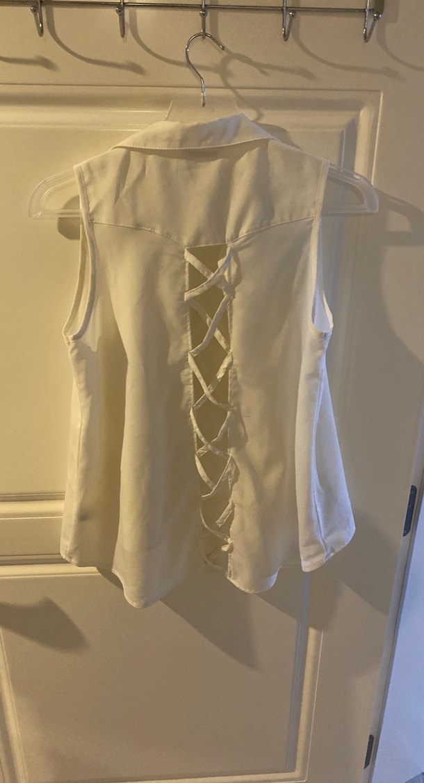 Düğmeli Kolsuz şifon Beyaz çocuk Gömlek - Görsel 3