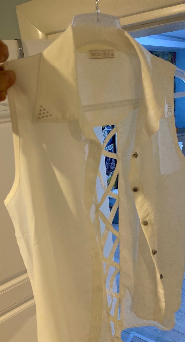 Düğmeli Kolsuz şifon Beyaz çocuk Gömlek - Görsel 2