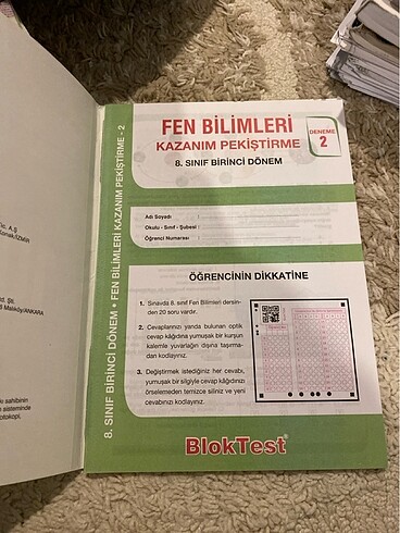 Sekizinci sınıf fen bilimleri blok test