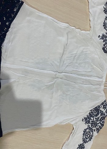 s Beden beyaz Renk Nakışlı Dantel Detaylı Bohem Uzun Kollu
