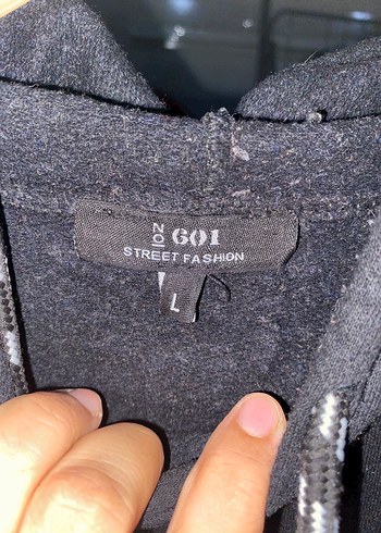 l Beden Siyah Baskılı Erkek Sweatshirt Kapüşonlu