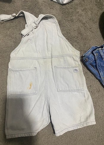 Kız Çocuk Beyaz Kot Şort Tulum - Görsel 3