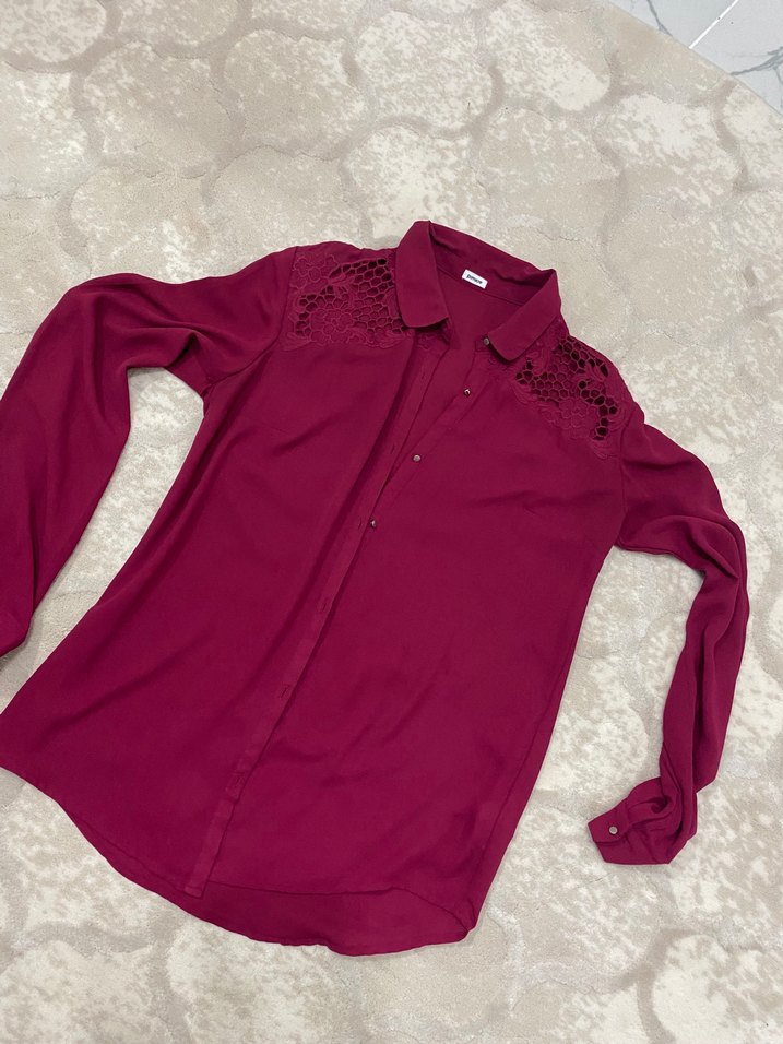 Bordo Uzun Kollu Kadın Gömlek - Görsel 2