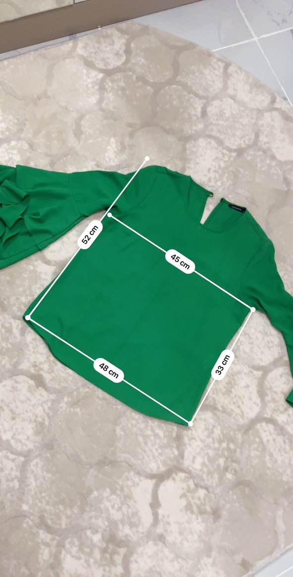 Yeşil Kadın Fırfırlı Uzun Kollu Bluz - Görsel 3