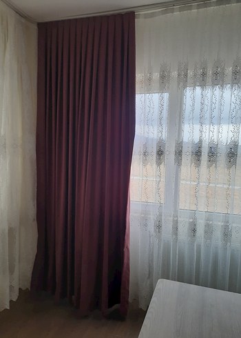 gül kurusu renk, Düz #FonPerde 2 kanat, kadife - Görsel 2