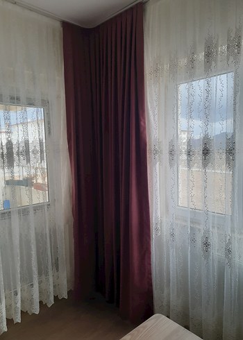 gül kurusu renk, Düz #FonPerde 2 kanat, kadife - Görsel 5