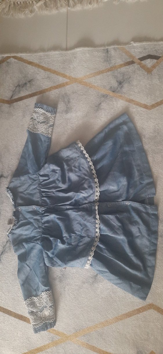 Dantel Detaylı Mavi Kız Çocuk Elbisesi>> 1,5 yaş - Görsel 3