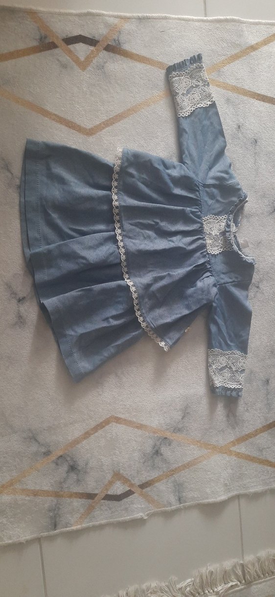 Dantel Detaylı Mavi Kız Çocuk Elbisesi>> 1,5 yaş - Görsel 2