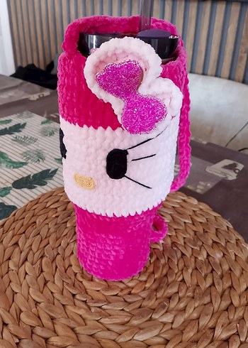 Pembe Kedi Figürlü Kupa Kılıfı
